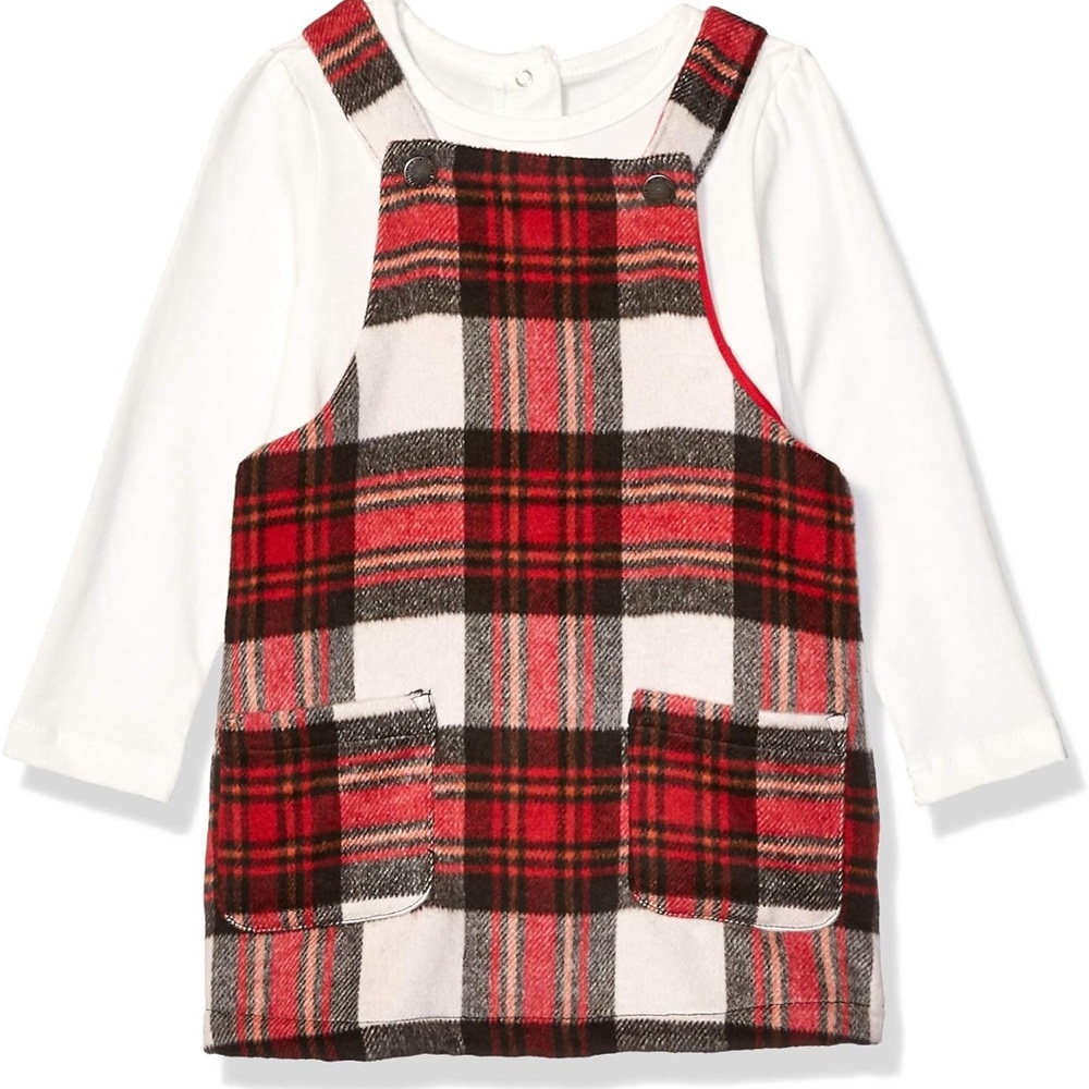 KIDS PLAID DRESS & WHITE UNDERSHIRT